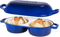 Dutch Oven For Sourdough Bread Baking – Enamelled Cast Iron Bread Loaf Pot – 500°F Oven Safe Non Stick Bread Pot – Double Round Loaf Space, 16.5cm Diameter, Dark Blue, – by Nuovva