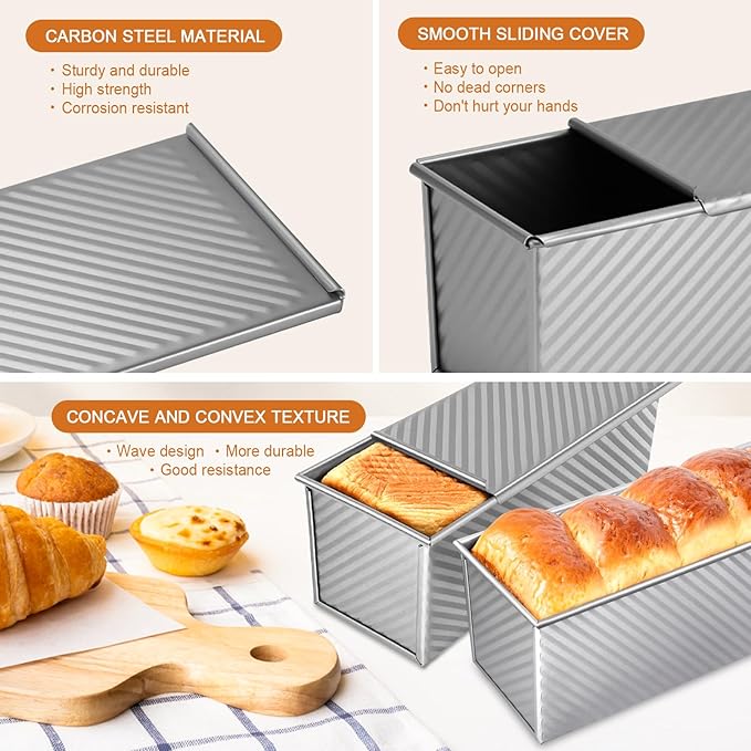 2.2lb Pullman Loaf Pan with Lid, Nonstick Carbon Steel Square Bread Pan for Baking Shokupan, Sandwich, Pain de Mie & Sourdough – Includes 6 Bonus Tools