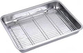 Roasting Pan Heavy Duty Stainless steel Turkey Pans for Oven,Toaster Oven Tray Pans with cooling rack,Hotel Pan, Barbeque Grill Pan,Deep Edge,Mirror treatment, Dishwasher Safe (17.5"x13.6"x2.8")