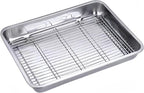 Roasting Pan Heavy Duty Stainless steel Turkey Pans for Oven,Toaster Oven Tray Pans with cooling rack,Hotel Pan, Barbeque Grill Pan,Deep Edge,Mirror treatment, Dishwasher Safe (17.5"x13.6"x2.8")