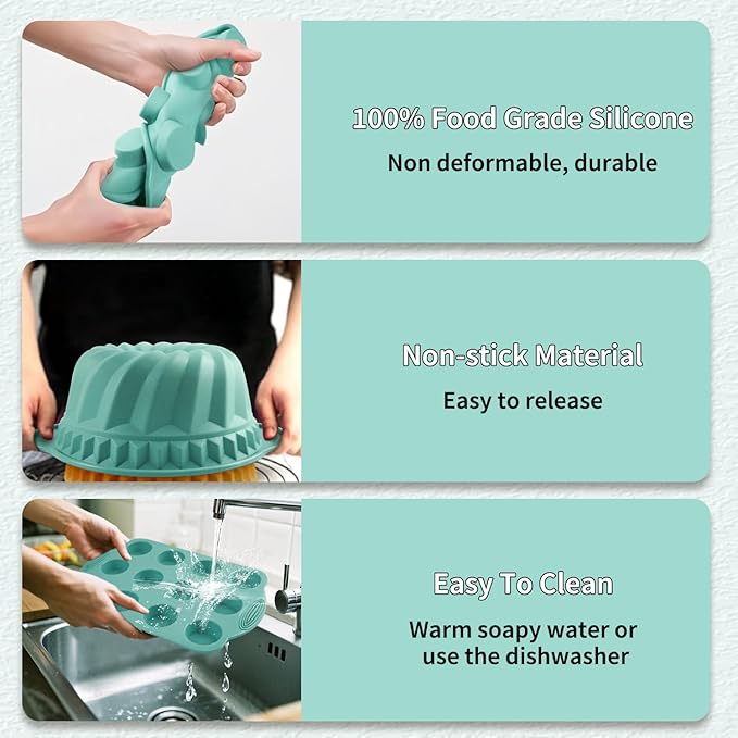 32 Pieces Silicone Baking Pans Set, Nonstick Bakeware Set for Kitchen Oven, Silicone Cake Molds, Round/Square Cake Pan, Baking Sheet, Loaf Pan, Donut Muffin Pans