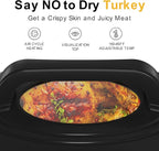 24Qt Turkey Roaster Oven Buffet with Self-Basting Lid, 1450W Electric Roaster Oven with Cool-Touch Handles, Removable Pan and Rack, Stainless Steel, White