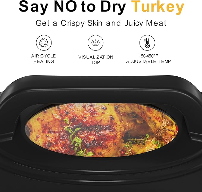 22 Quart Electric Turkey Roaster Oven with Self-Basting Lid Design, Large Stainless Steel Roaster Oven with Removable Pan & Rack, Silver