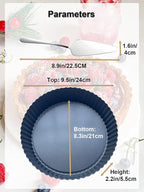 9.5*2.2 Inch Deep Tart Pan w/ Pie Cake Server. Removable Bottom, Non-Stick Coating, Rugged Carbon Steel for Tart Quiche Baking. Gift for Women Wife Christmas Thanksgiving Party Festival Family