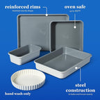 Sur La Table Kitchen Essential Carbon Steel Baking Pans Bakeware Set W/Premium PFOA, PFAS, PTFE Free Grey Non stick - Linen White Exterior