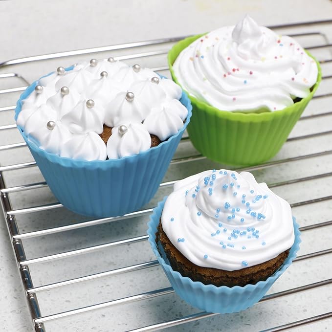 Webake Jumbo Silicone Muffin Cups, 3.5 Inch Jumbo Silicone Baking Cups Reusable Cupcake Liners Nonstick Large Cake Cups Set Stand Alone Cupcake Holder, 12 Pack Auto Cup Holder Liner