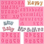 JOERSH 4PCS Silicone Letter Molds, Non-Stick 26 Letters and 0-9 Numbers Fondant Chocolate Molds for Dessert Cake Decorating, Cupcake Topper, Candy