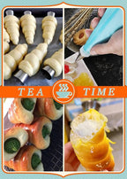 Stainless Steel Cannoli Forms Set, 5 Large Cannoli Forms, 5 Large Hones Mould, 5 Small Croissant Form, Cleaning Brush, Reusable Icing Bag and Long Frosting Tip for Puff Cupcakes Pastry