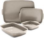 GreenPan Premiere Ovenware Healthy Ceramic Nonstick 4 Piece Bakeware Set, PFAS-Free, Rectangular, Square, Quarter, Half Sheet Baking Pans, Warp-Free, Oven & Broiler Safe 600F, Dishwasher Safe, Taupe