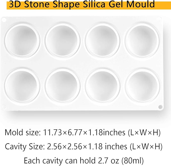 OCPO Kitchen 3D Stone Silicone Mold for Baking Mousse Cake French Dessert Pastry Chocolate Pudding Cupcake, Stone Shape (8-Cavity)