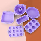 Silicone Baking Tray Silicone Mold Sets Muffin Cup Toast Baking Pan Diy Cake Mold Bakeware Cake Decoration Accessories 6Pcs Set Pink