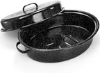 TOPZEA Granite Roasting Pan with Lid, 18" x 12.5" Turkey Roaster Pan Enameled on Steel Nonstick, Covered Oval Roaster Pot Oven Broiler Pan Cookware for Turkey, Chicken, Ham Meat Roast, Dishwasher Safe