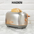 Haden Heritage 2 Slice Wide Slot Stainless Steel Toaster with Adjustable Browning Control & Non-Slip Feet, Steel & Copper