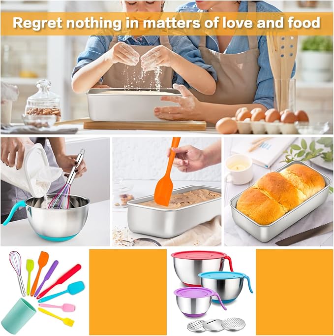 E-far Loaf Pan Set of 4, 9x5 Inch Stainless Steel Bread Loaf Pan, Metal Bakeware for Baking Bread Cake Meatloaf Brownies, Healthy & Non Toxic, Easy Release & Dishwasher Safe