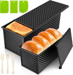 2Pack Bread Pan with Lids – 2.2 LB & 1 LB Dough Capacity, Non-Stick Carbon Steel Bread Pans for Homemade Sandwich and Sourdough Bread, Corrugated Toast Mold Black