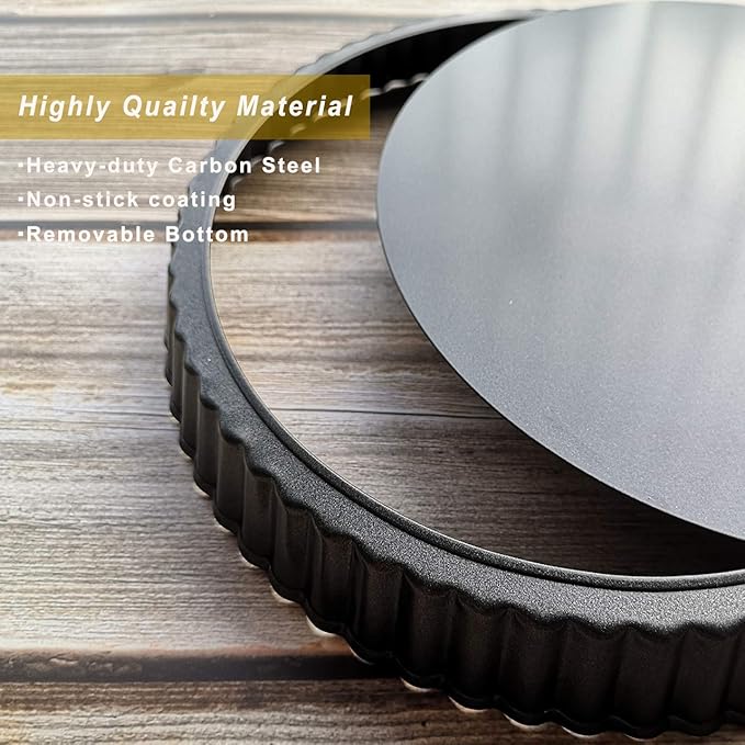 11 & 9 Inch Round Tart Pans with 2Pcs 4'' Mini Pans. Removable Bottom, Non-Stick Coating, Rugged Carbon Steel for Tart Quiche Pie Making. Gift for Christmas Thanksgiving Party Festival Family