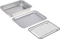 Nordic Ware Naturals 3 Piece Compact Pan Set, Toaster Oven, Counter Ovens, Air Fryer and Broiler Safe, Size for 1-2 Portions - Includes Baking Sheet, Broiling Rack and Rectangular Pan