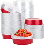 Beasea Disposable Mini Pie Tins with Lids, 100 Pack 4” 8oz Bright Red Aluminum Baking Foil Tins Small Round Tart Container for Individual Dessert Cupcake Muffin Cheesecake Ramekin Quiche Oven Dishes