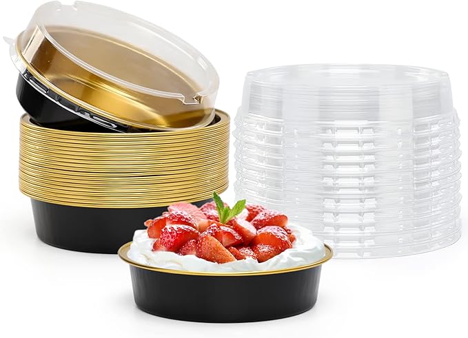 Beasea 20 Pack Cheesecake Pan with Lids, 8 Oz 4 Inch Round Foil Tart Tins Muffin Container with Lids Mini Pie Pans Mini Cake Pan Disposable Tart Pans For Pizza Pie Tart Quiche