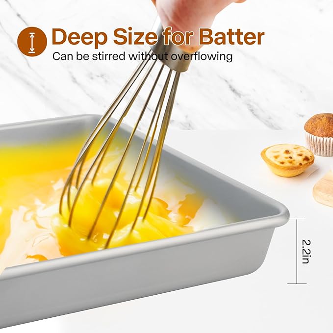Deep Baking Pans Set of 3, Rectangle Cake Pan Nonstick, Heavy Duty Thick Bakeware Lasagna Pan for Toaster Oven, 9/11/13 Inch Tray for Brownie, Siliver