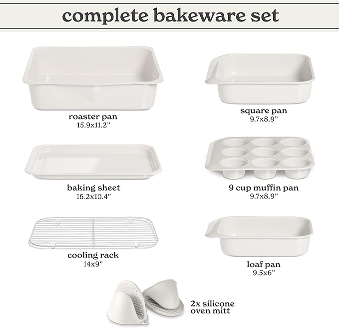 Country Kitchen Nonstick Stackable Bakeware Set - Deluxe Heavy Duty, Durable, Easy Release Baking Set, 8 Pcs, Cream