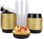 Beasea Disposable Creme Brulee Ramekins with Lids, 120 Pack 4 Inch 8oz Mini Pie Tins Black Gold Mini Small Aluminum Foil Pie Tart Cake Baking Pans Individual Round Containers Oven Safe for Baking