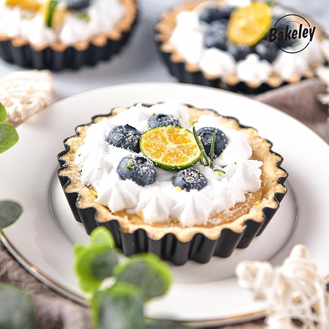 Mini Tart Pan Set, 4-Inch 4pcs with Removable Loose Bottom Non-Stick Round Quiche Bakeware for Oven and Instant Pot Baking (Black)