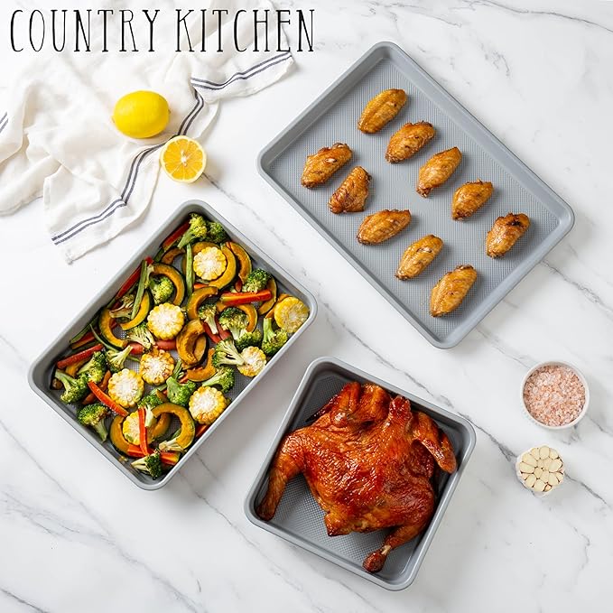 Country Kitchen Nonstick Stackable Bakeware Set - Durable, Easy Release Baking Set, Taupe, 6 Pcs