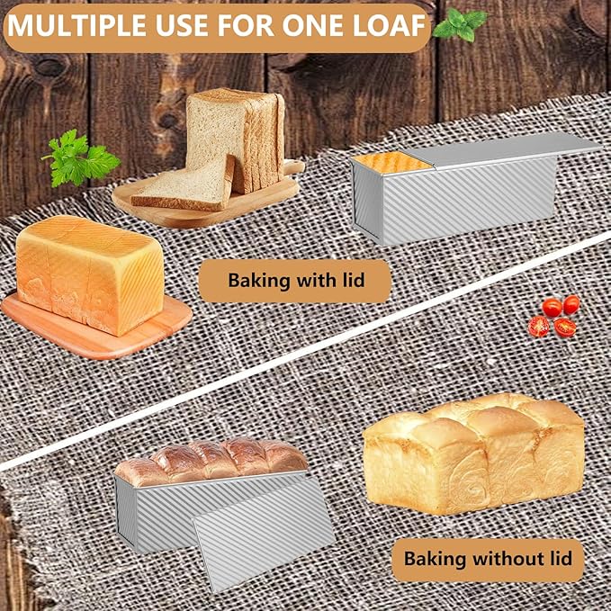 SS&CC Pullman Loaf Pan with Lid 13x4 | 2.2lb Carbon Steel Bread Pan for Homemade Sourdough & Sandwich Bread | Nonstick Bakeware, Heavy Duty & Easy Clean (Silver, 2.2lb (1-Pack))