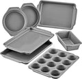 Farberware Bakeware Nonstick Baking Pans with Baking Sheets, Cake Pans, Meatloaf/Bread Pan, and Muffin Pan, 7 Piece Bakeware Set - Gray
