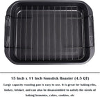 kitCom Bakeware Nonstick Roaster, Nonstick Roasting Pan with Rack, Great For Roast Chicken, Roasts And Turkeys - 15 Inch x 11 Inch (5.8 QT), Gray