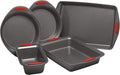 Rachael Ray Nonstick Bakeware with Grips includes Nonstick Bread Pan, Baking Pan, Cake Pans and Cookie Sheet / Baking Sheet - 5 Piece, Gray with Red Grips