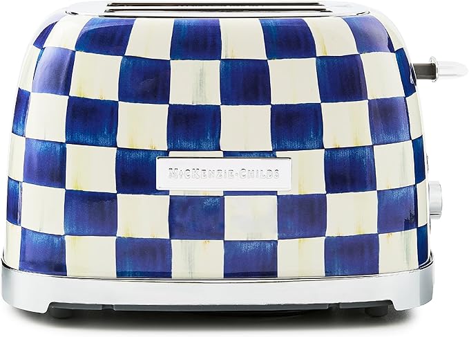 MACKENZIE-CHILDS 2-Slice Toaster, Decorative Toaster for Kitchen, Blue-and-White Royal Check