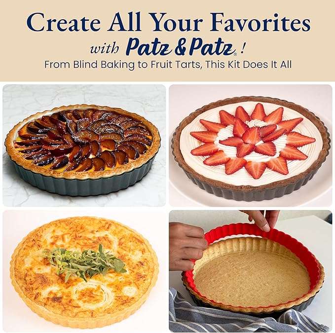 Classic All-in-One Tart Pan 9 Inch Removable Bottom Set with Patented Silicone Crust Shaper & Pie Weight - Quiche Baking Dish & Tart Molds for Baking Fruit Tarts, Pies & Quiches