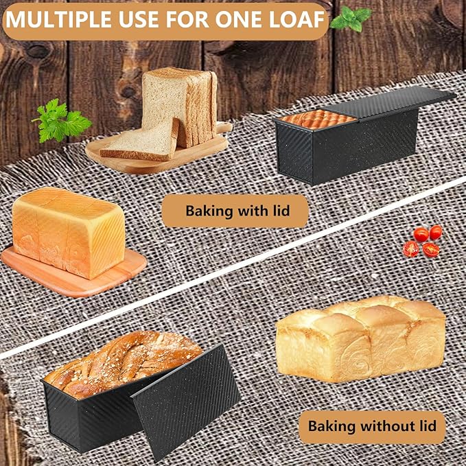 SS&CC Pullman Loaf Pan with Lid 13x4 | 2.2lb Carbon Steel Bread Pan for Homemade Sourdough & Sandwich Bread | Nonstick Bakeware, Heavy Duty & Easy Clean (Black, 2.2lb)