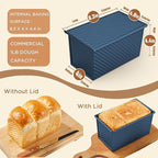 KITESSENSU Pullman Loaf Pan with Lid, 1 lb Dough Capacity Non-Stick Bakeware for Baking Bread, Carbon Steel Corrugated Bread Toast Box Mold with Cover,Blue