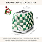MACKENZIE-CHILDS 2-Slice Toaster, Decorative Toaster for Kitchen, Green-and-White Emerald Check