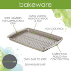 Rachael Ray Nonstick Bakeware Set without Grips, Nonstick Cookie Sheets / Baking Sheets and Cooling Rack - 2 Piece, Silver