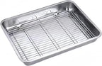 Roasting Pan Heavy Duty Stainless steel Turkey Pans for Oven,Toaster Oven Tray Pans with cooling rack,Hotel Pan, Barbeque Grill Pan,Deep Edge,Mirror treatment, Dishwasher Safe (19.5"x13.6"x2.8")