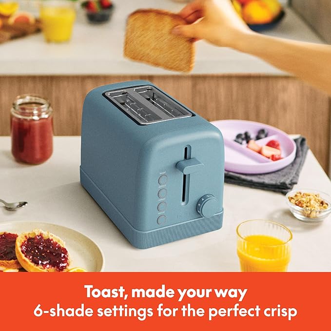 bella 2 Slice Toaster, 6 Setting Shade Control w Reheat, Cancel, Bagel & Defrost Buttons, Removable Crumb Tray, Anti Jam & Auto Shutoff, Auto Centering Guides & Cord Wrap, 900 Watt, Surf