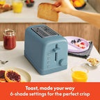 bella 2 Slice Toaster, 6 Setting Shade Control w Reheat, Cancel, Bagel & Defrost Buttons, Removable Crumb Tray, Anti Jam & Auto Shutoff, Auto Centering Guides & Cord Wrap, 900 Watt, Surf