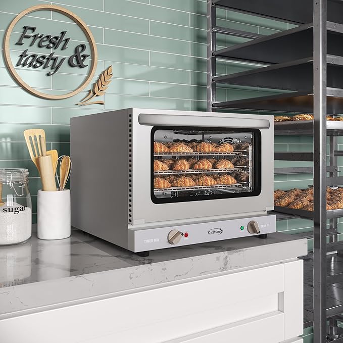 KoolMore 19 in. Countertop Convection Oven for Quarter-Size Pans with 3 Racks 1440W of Power in Stainless-Steel, 0.8 cu. ft. ETL Listed (KM-CTCO-08)