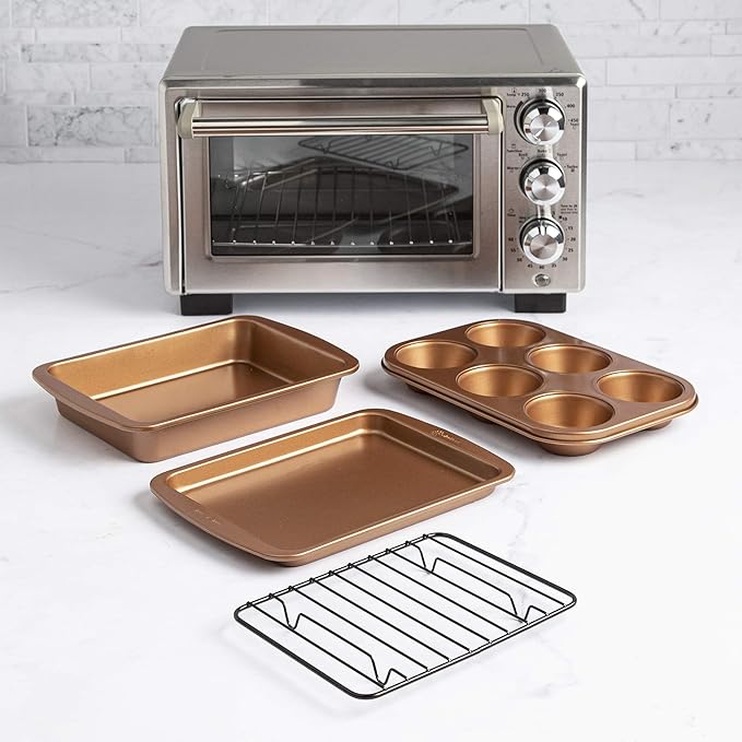 Ecolution Non-Stick Toaster Oven Bakeware Set, 4 Piece, Carbon Steel, Easy to Clean and Perfect for Single Servings, Copper