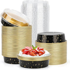 Beasea Mini Aluminum Pie Pans with Lids, 100 Pack 4” 8oz Black Gold Baking Pie Foil Tins Small Round Tart Cups Containers for Individual Cupcake Muffin Cheesecake Dessert Ramekins Quiche Oven Dishes