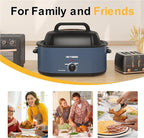 Roaster Oven 28 Quart, Electric Roaster Pan with Visible & Self-Basting Lid, Large Stainless Steel Electric Turkey Roaster Oven Defrost Warm Function, Removable Pan Rack, Fits Turkeys Up to 30LB, Blue