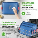 NutriChef 3-Piece Nonstick Cookie Sheets for Baking - Premium Carbon Steel Baking Trays w/ Non-Stick Smooth Coating & Silicone Handles - Large, Medium, & Small Bakeware - Blue