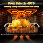 Tifanso Stainless Steel Roasting Pan - Heavy Duty Turkey Roasting Baking Broiler Oven Pan with Rack and Handle for Oven, High Sided Easy to Clean Induction Roast Tray for Chicken, Vegetable, Lasagna