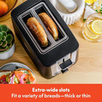 bella 2 Slice Toaster with Auto Shut Off, Extra Wide Slots & Removable Crumb Tray and Cancel, Defrost & Reheat Function, Toast Bread, Bagel & Waffle, Black