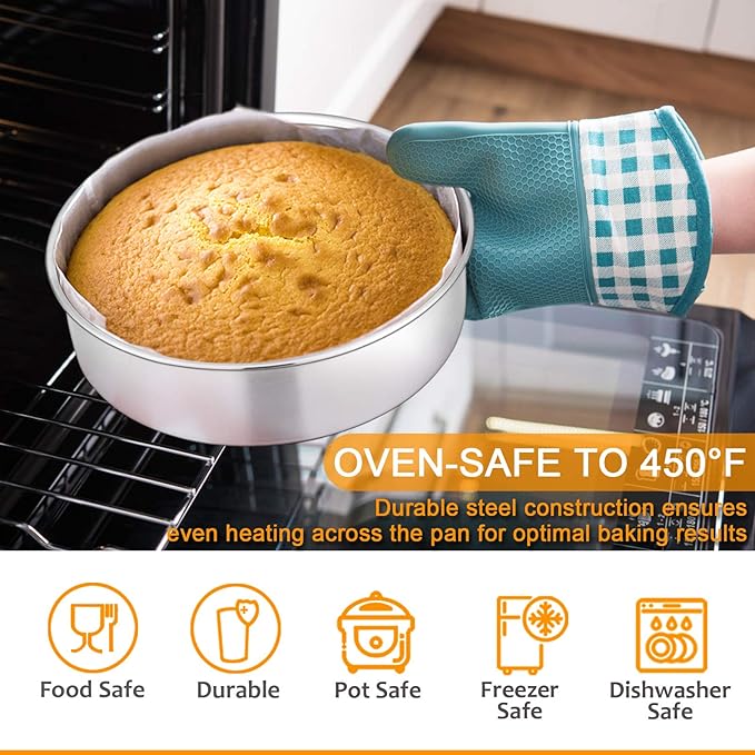 E-far Stainless Steel Baking Pan Set, 9-Piece Bakeware Sets for Cake Cookie Loaf Muffin, Include Round, Square, Rectangle Baking Sheet Pan with Lid & Cooling Rack, Dishwasher Safe