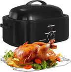 18 Quart Roaster Oven with Self-Basting Lid, Large Electric Turkey Roaster Oven with Defrost & Warm Function, Adjustable Temperature, Removable Pan & Rack, Stainless Steel, Black